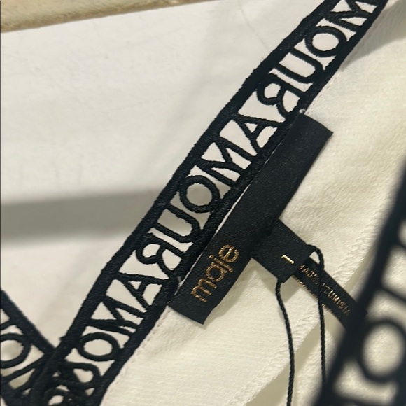 Maje White / Black Blouse Elegant Design ‘AMOUR' COLLAR-TRIMMED TOP small new - Picture 2 of 8